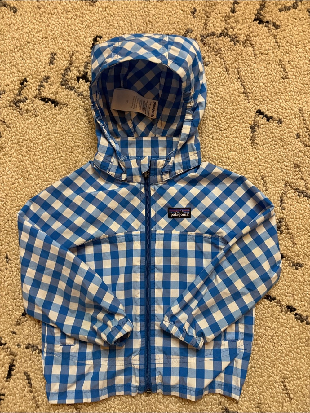 Patagonia Blue & White Gingham Hooded Jacket (2T) EUC